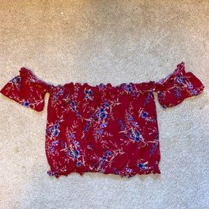 Red Off the Shoulder Gathered Top